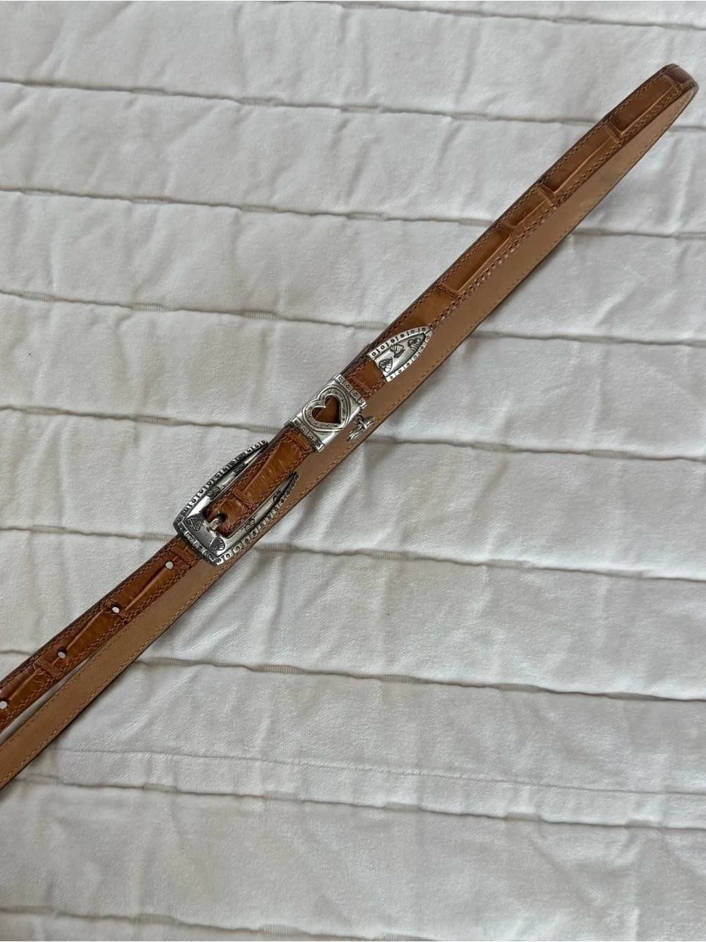 Vintage Brighton Skinny Belt Size M L 32 Brown Croc Embossed Leather Western